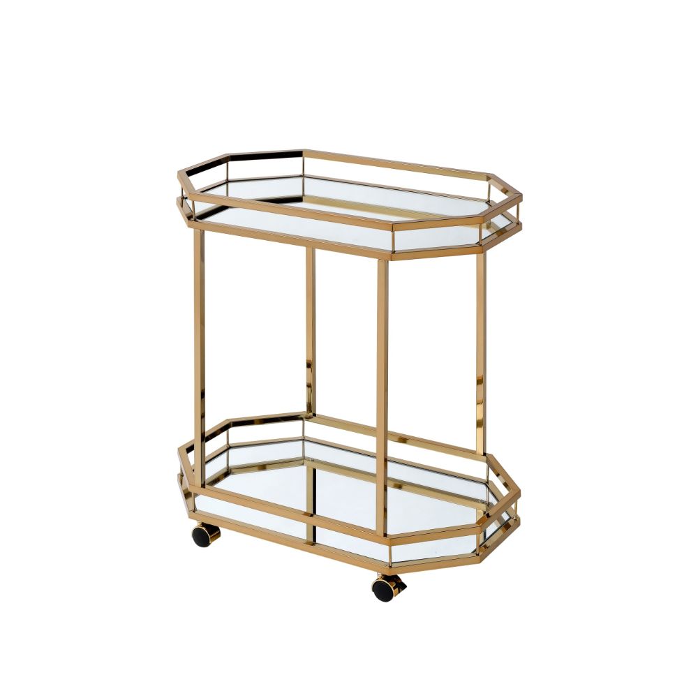 Acme - Lacole Serving Cart 98197 Mirrored & Champagne Finish