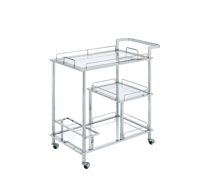 Acme - Splinter Serving Cart 98215 Clear Glass & Chrome Finish