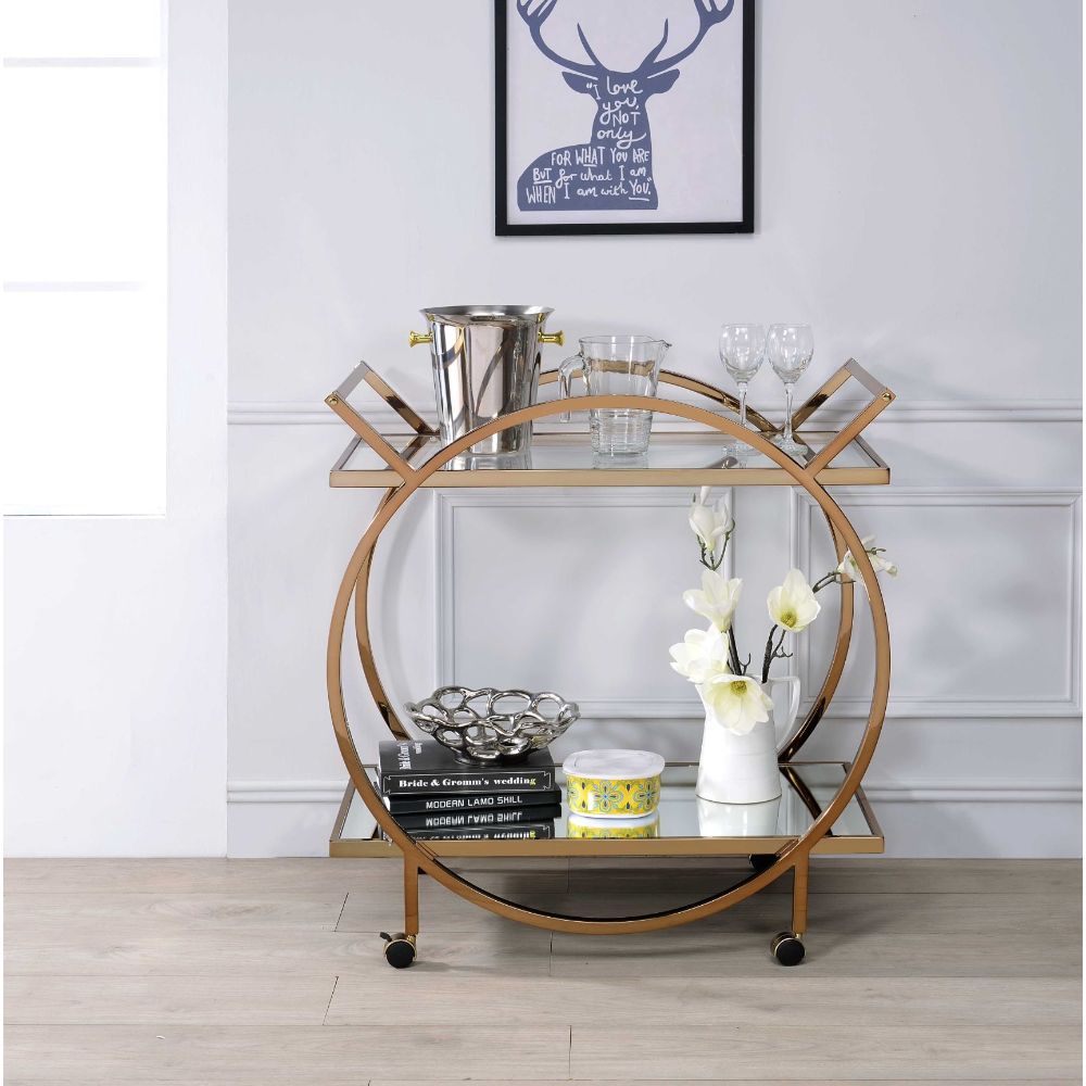 Acme - Traverse Serving Cart 98295 Mirrored & Champagne Finish