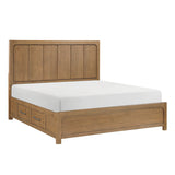 Light Brown Finish King Size Platform Bed with 4x Storage Drawers on Side Rails 1pc Modern Bedroom Furniture
