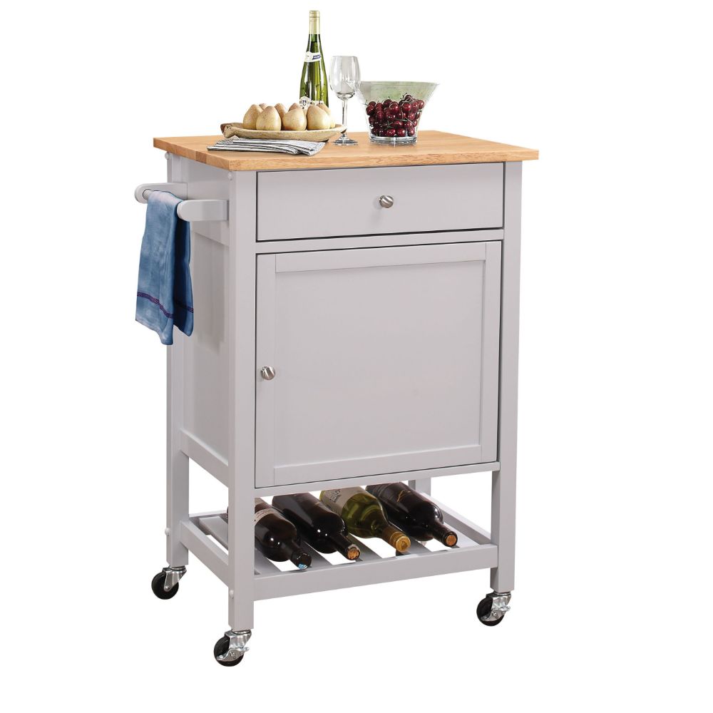 Acme - Hoogzen Kitchen Cart 98300 Natural & Gray Finish