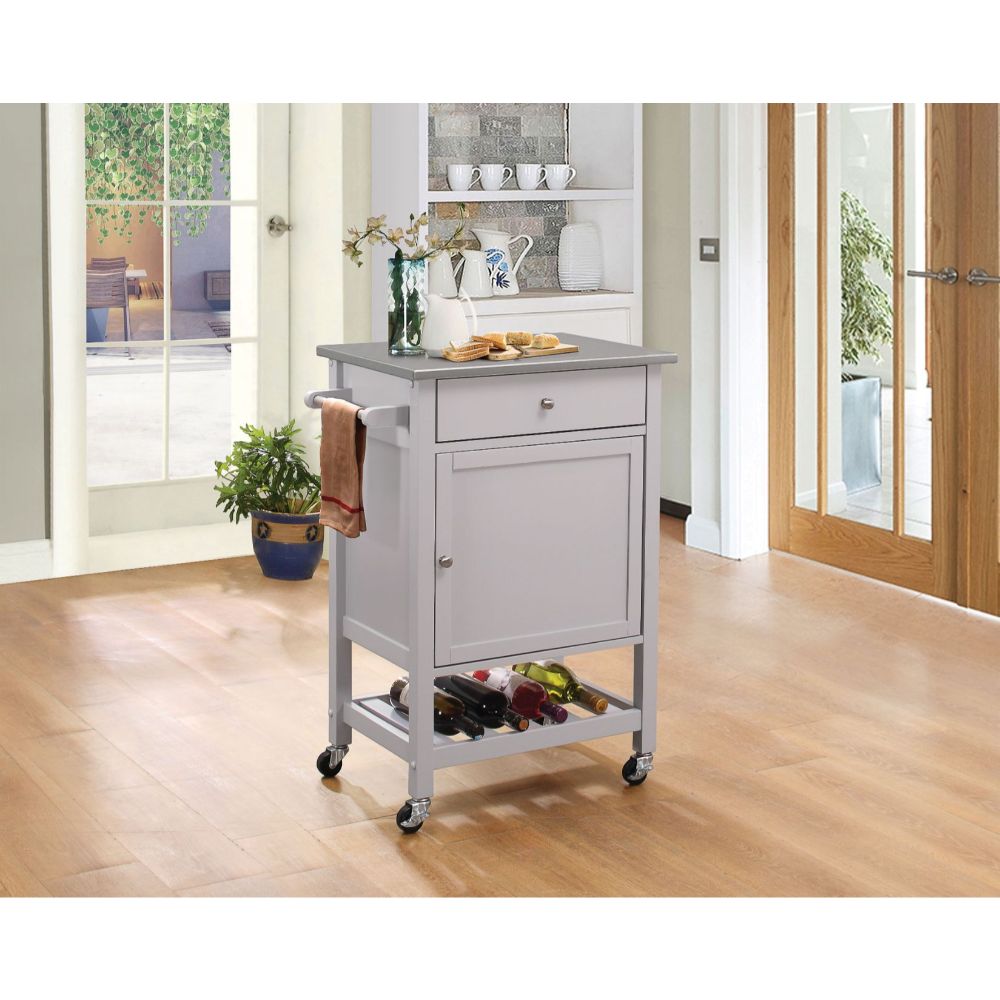 Acme - Hoogzen Kitchen Cart 98302 Stainless Steel Top & Gray Finish