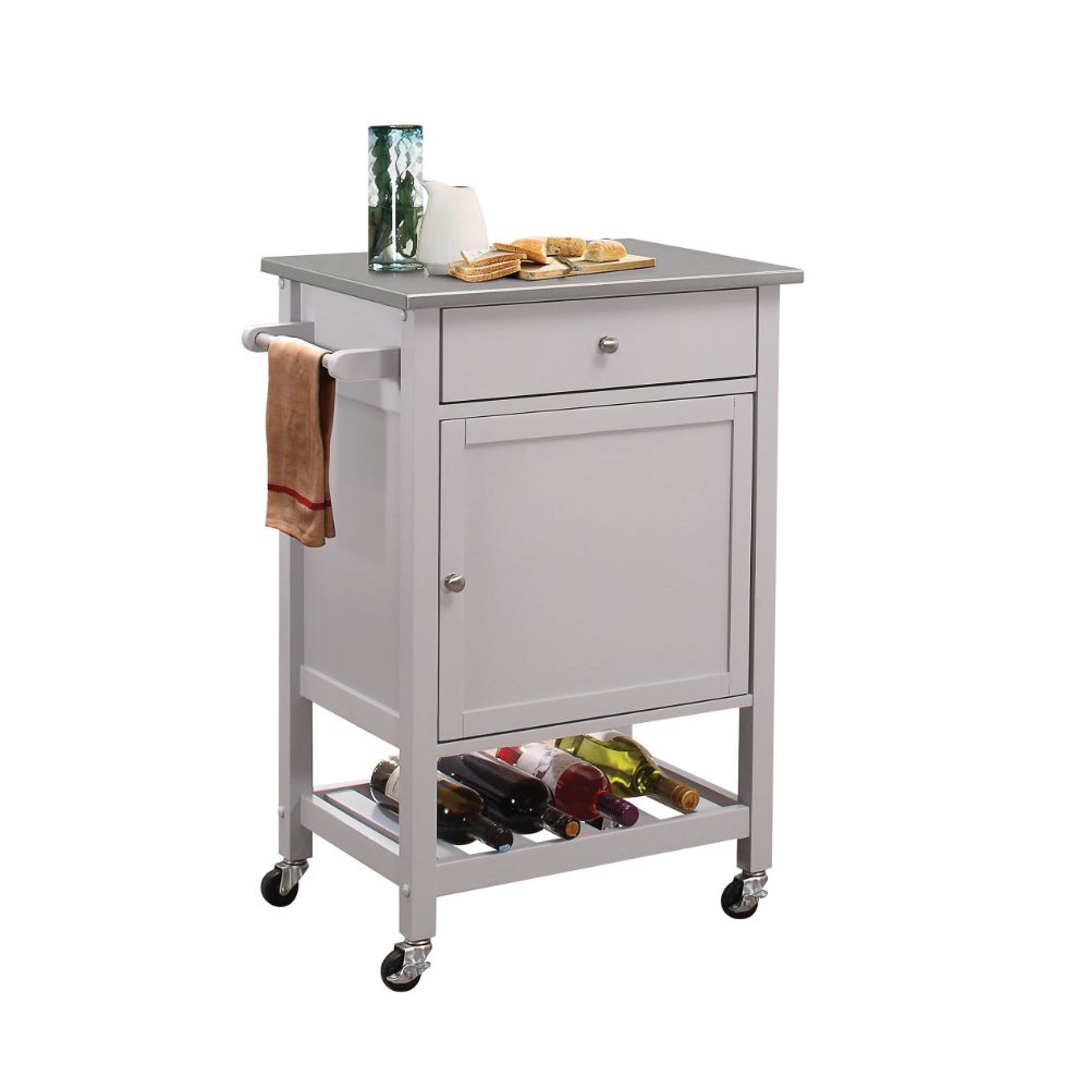 Acme - Hoogzen Kitchen Cart 98302 Stainless Steel Top & Gray Finish