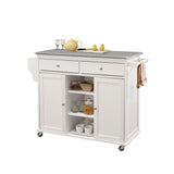 Acme - Tullarick Kitchen Cart 98307 Stainless Steel Top & White Finish