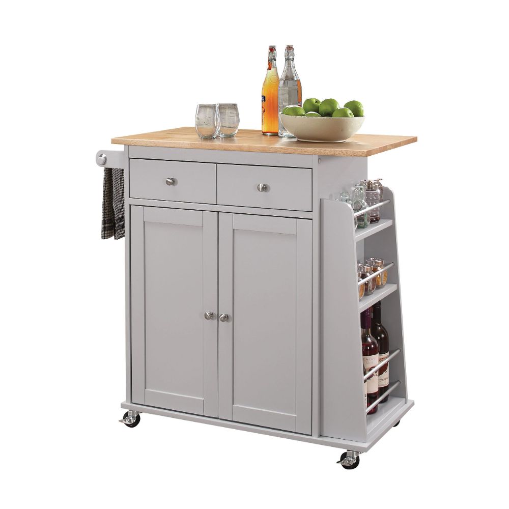 Acme - Tullarick Kitchen Cart 98310 Natural & Gray Finish