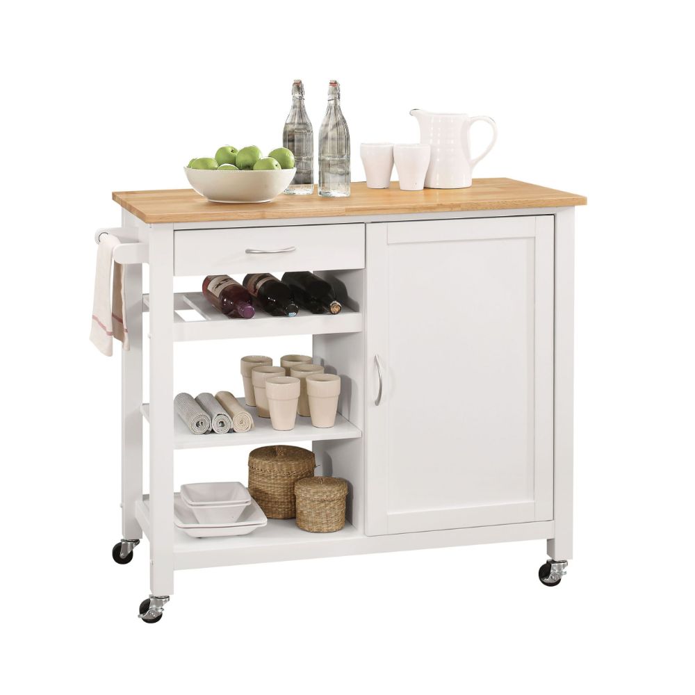 Acme - Ottawa Kitchen Cart 98315 Natural & White Finish