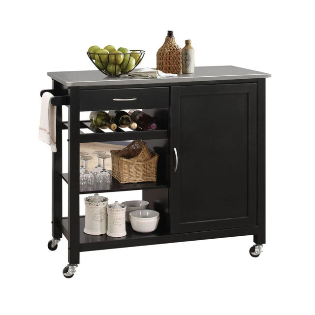 Acme - Ottawa Kitchen Cart 98317 Stainless Steel Top & Black Finish