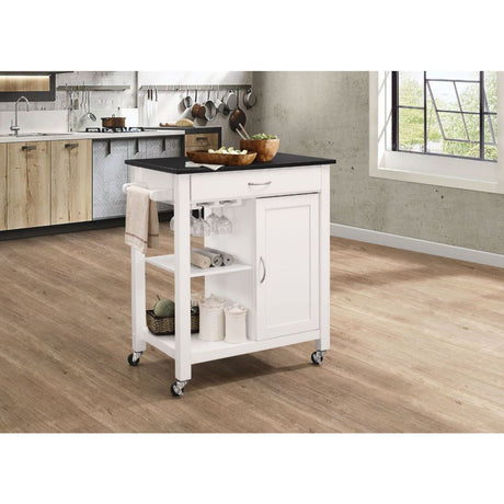 Acme - Ottawa Kitchen Cart 98320 Black Wooden Top & White Finish