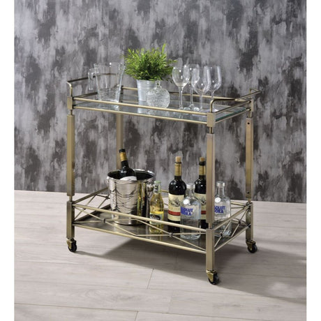 Acme - Matiesen Serving Cart 98350 Clear Glass & Antique Gold Finish