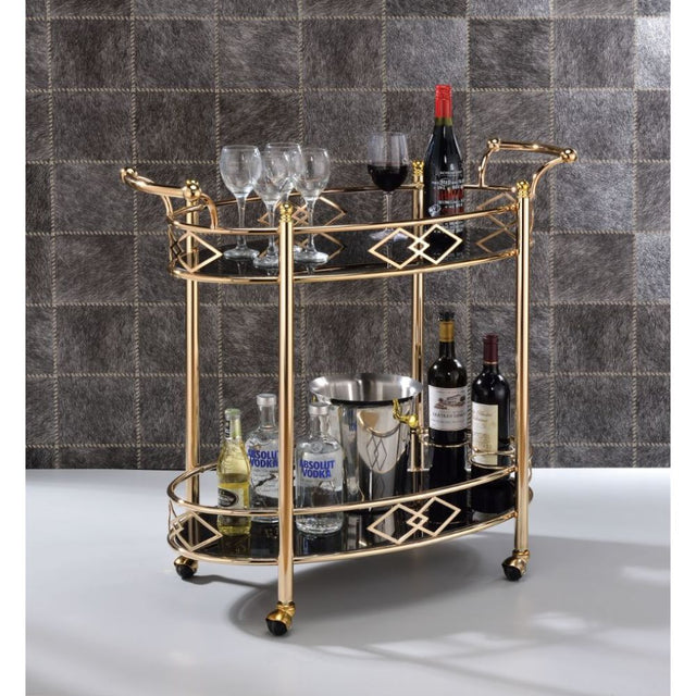 Acme - Ottesen Serving Cart 98351 Black Glass & Gold Finish