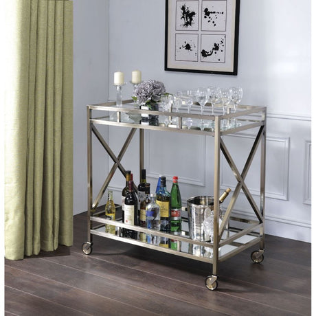 Acme - Kristensen Serving Cart 98352 Mirrored & Antique Gold Finish