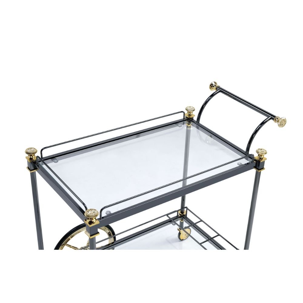 Cyrus Serving Cart 98370 Clear Glass & Black/Gold Finish | Acme - 98370 - Home Elegance USA - 2