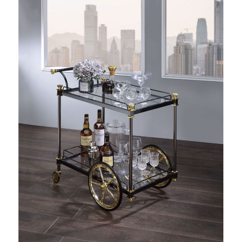 Cyrus Serving Cart 98370 Clear Glass & Black/Gold Finish | Acme - 98370 - Home Elegance USA - 3