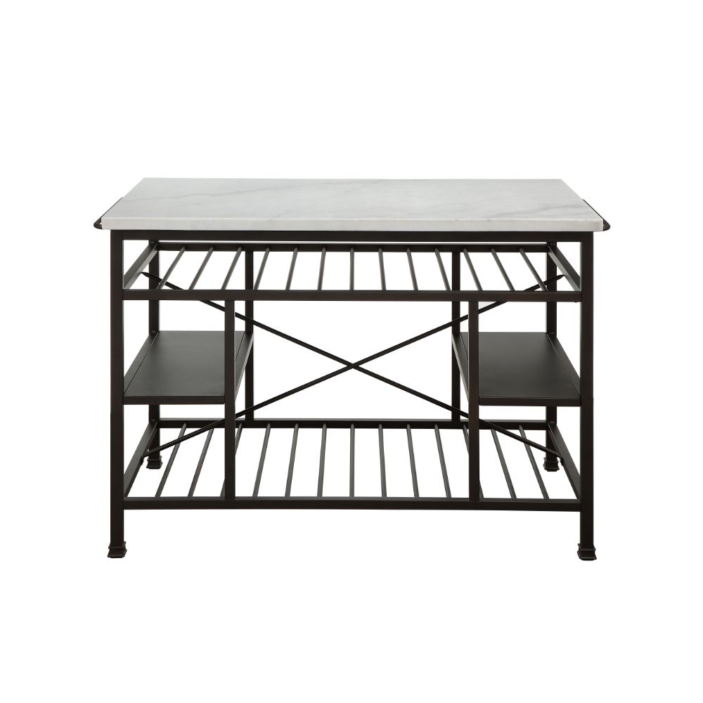 Acme - Lanzo Kitchen Island 98400 Marble Top & Gunmetal Finish