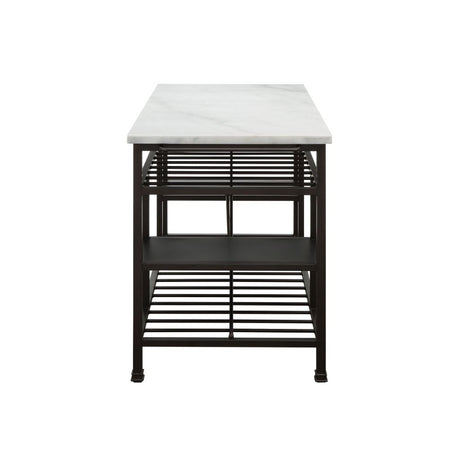 Acme - Lanzo Kitchen Island 98400 Marble Top & Gunmetal Finish