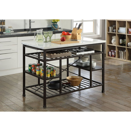 Acme - Lanzo Kitchen Island 98400 Marble Top & Gunmetal Finish