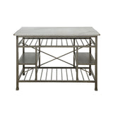 Acme - Lanzo Kitchen Island 98402 Marble Top & Antique Pewter Finish