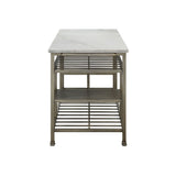 Acme - Lanzo Kitchen Island 98402 Marble Top & Antique Pewter Finish