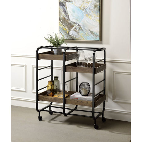 Acme - Vorrik Serving Cart 98410 Black & Walnut Finish