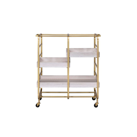 Acme - Vorrik Serving Cart 98412 Gold & White Washed Finish