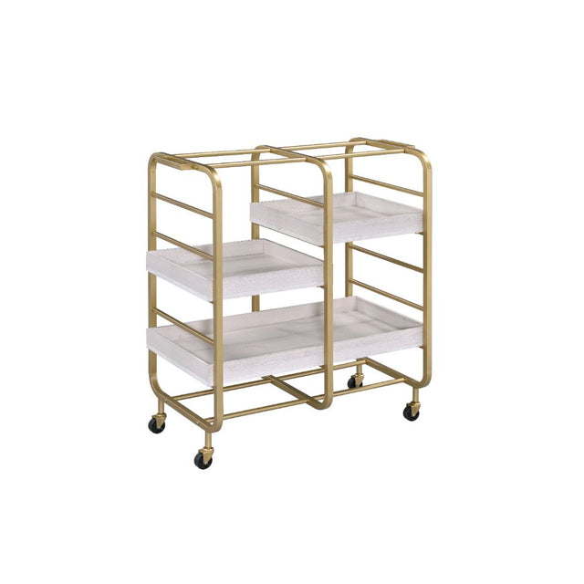 Acme - Vorrik Serving Cart 98412 Gold & White Washed Finish