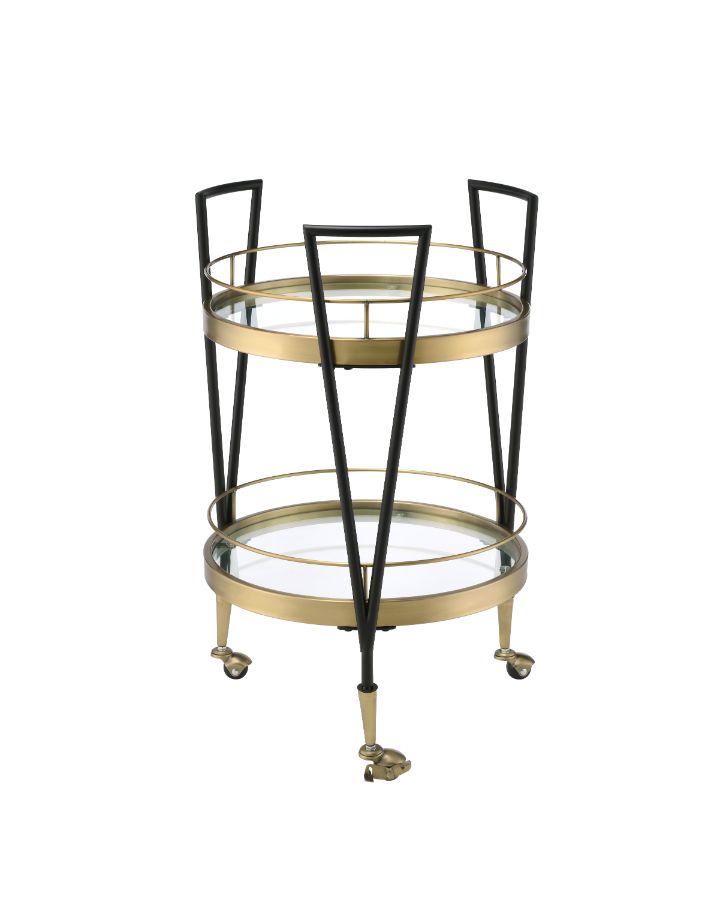 Acme - Vries Serving Cart 98415 Black & Gold Finish