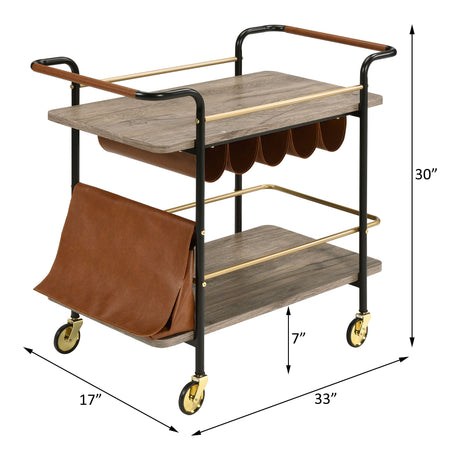 Acme - Naude Serving Cart 98417 Natural, Gold & Black Finish