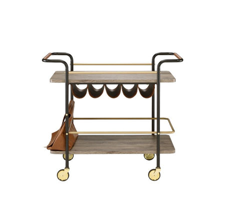 Acme - Naude Serving Cart 98417 Natural, Gold & Black Finish