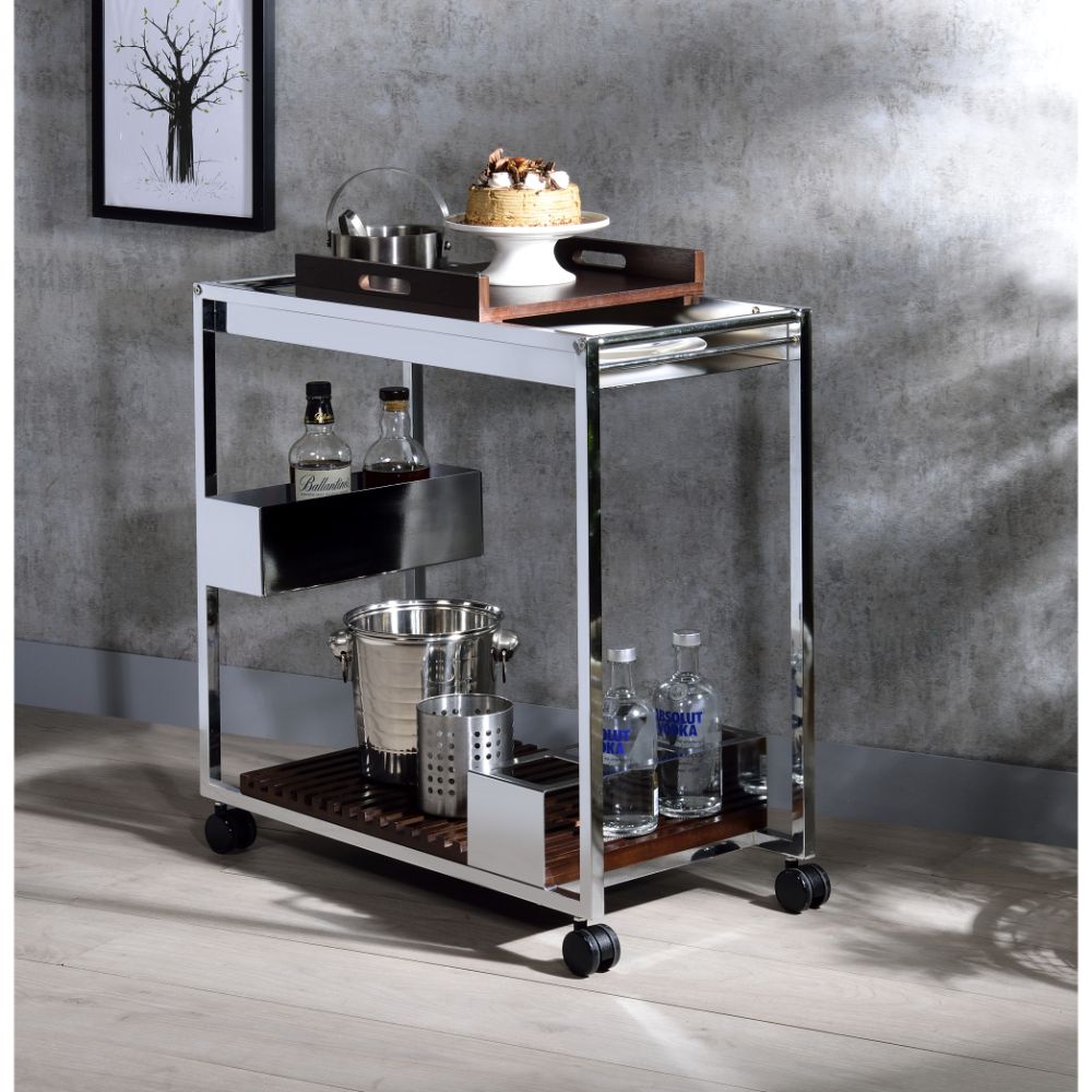 Acme - Lisses Serving Cart 98420 Chrome Finish