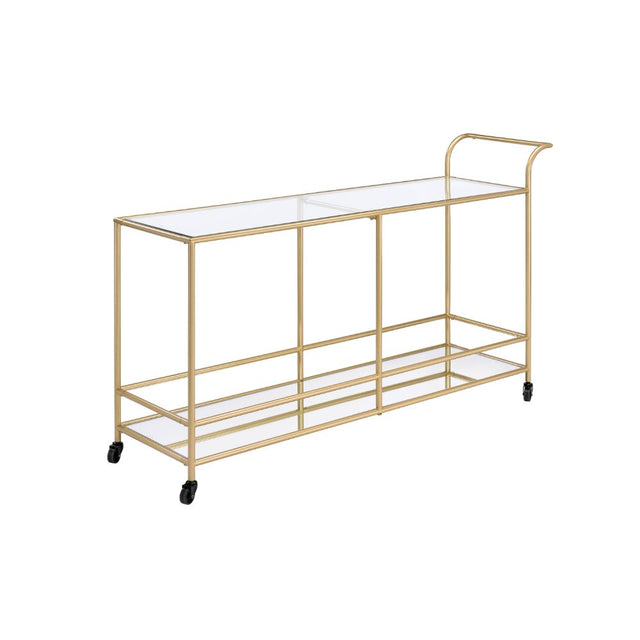 Acme - Kenda Serving Cart 98425 Clear Glass, Mirrored & Gold Finish