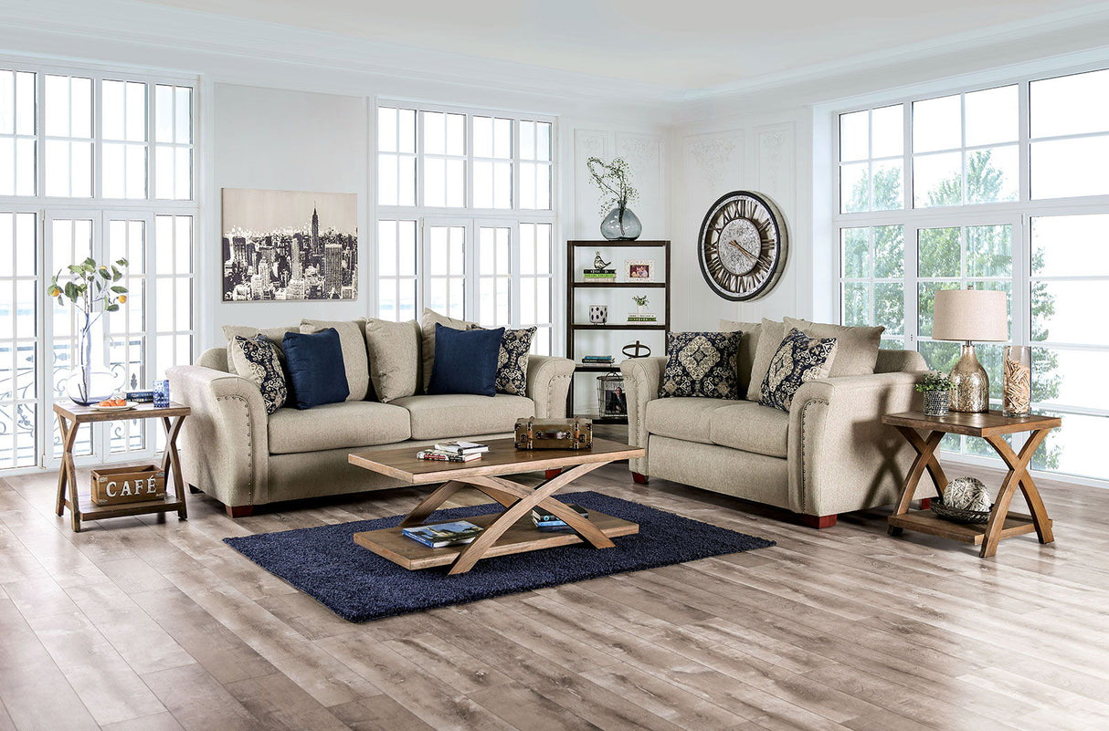 Belsize - Sofa & Loveseat - Beige / Navy | Home Elegance USA