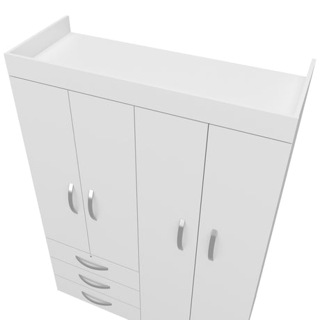 Hamilton Mobile Armoire, 4-Doors Cabinet, Three Drawers, Rods, Four Shelves, White  - Bedroom - sold by Home Elegance USA