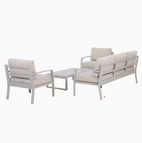 4-Pieces Deap Seating Patio Set, All-Weather Aluminum with Beige Cushions