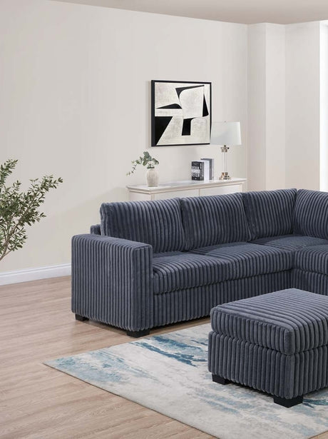 Beautiful 4-Piece Sectional Set W/ Ottoman Dark Gray One Arm Loveseat Corner Wedge Corduroy Upholstered Plush Couch - sold by Home Elegance USA