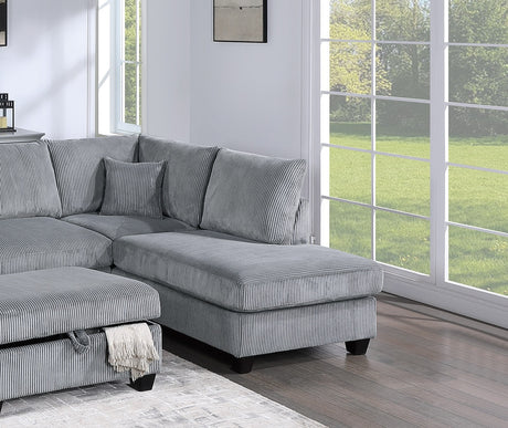 Contemporary 3pc Sectional Set Fog Color Corduroy Couch LAF Sofa RAF Chaise Ottoman L-Sectional Living Room - sold by Home Elegance USA
