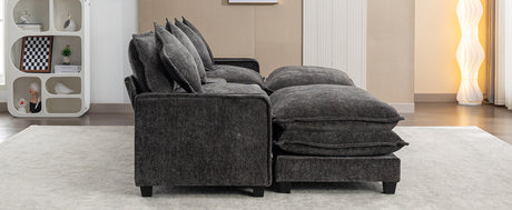 Modern Chenille Upholstered Sectional Sofa with Ottomans, USB Ports, Cup Holders, and Storage in Grey - sold by Home Elegance USA