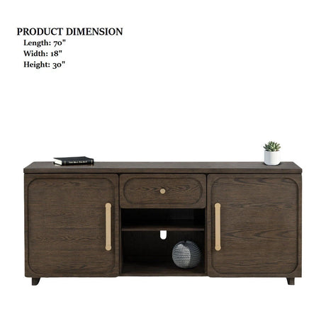 Transitional Style 1pc TV Console Gold Handles And Knob Recessed Panels Dark Walnut Finish - sold by Home Elegance USA