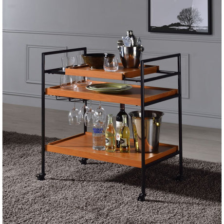 Acme - Oaken Serving Cart 98675 Honey Oak & Black Finish