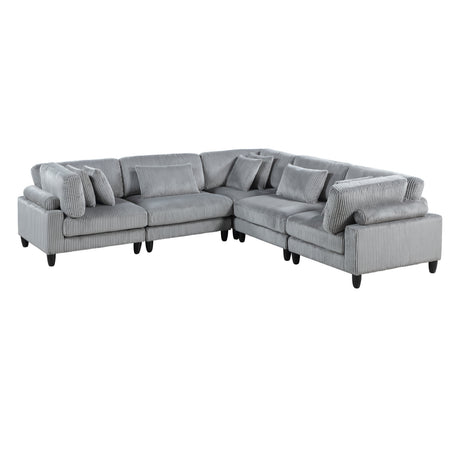 5pc Modular Sectional Set Gray Corduroy Upholstery 2x Armless Chairs 3x Corner Seats Soft Pillows Living Room Furniture - sold by Home Elegance USA