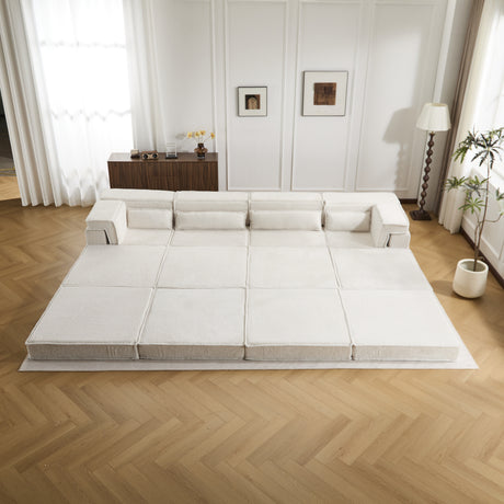 Compression Mahjong Sofa,Convertible Floor Sofa Bed,DIY Boneless Modular Sectional Sofa,No Assembly Required,Circle fleece fabric,Oversized 4 Seater with 2 Ottoman,White - sold by Home Elegance USA