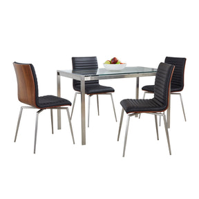 Fuji-Mason Swivel Contemporary Dining Set Dining Set in Brushed Stainless Steel, Clear Glass, Walnut Wood and Black Faux Leather by LumiSource - 5 Piece - sold by Home Elegance USA