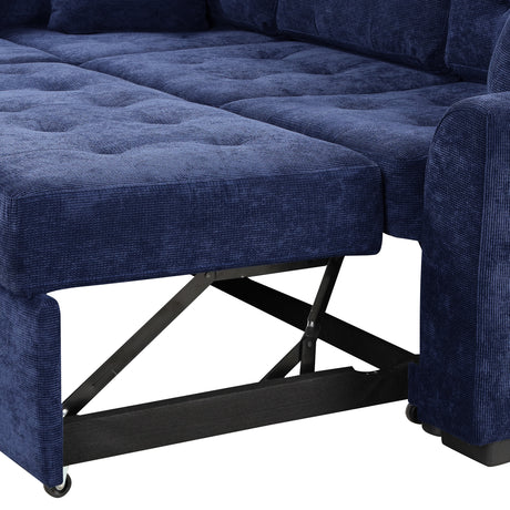 Navy Blue L-shape Sofa Bed with Pull-out Sleeper, USB Ports, Power Sockets, Corded Velveteen, 82.6' - sold by Home Elegance USA