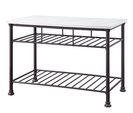 Acme - Freyja Kitchen Island 98941 White Cultured Marble Top & Gray Finish