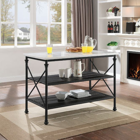 Brahm Kitchen Island 98943 White Marble Top & Gray Finish | Acme | Home Elegance USA
