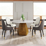 Mesa de comedor redonda de mármol de 170 cm con base de metal, mármol artificial para 6-8 personas, para comedor, sala de estar, cocina, color blanco (con 6 sillas)