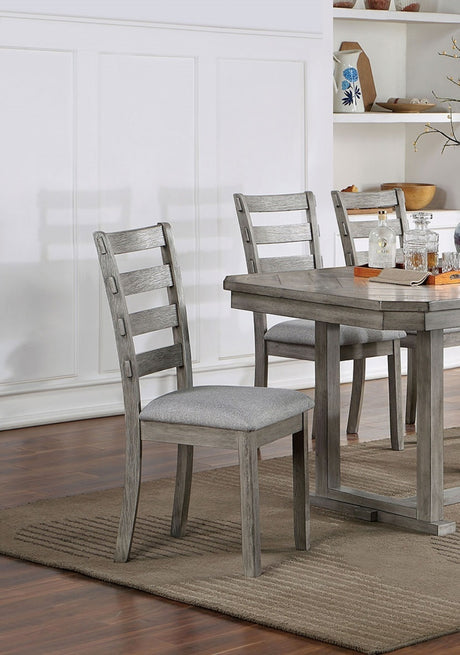 Dining Table 6x Side Chairs 7pcs Dining Set Grey Finish Dining Room Furniture Fabric Seat Rustic Style - sold by Home Elegance USA
