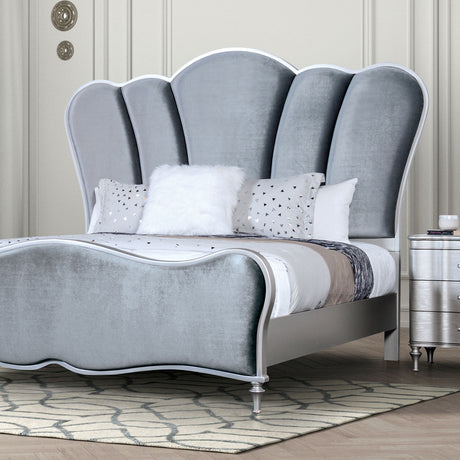 Lovely Attracting Bedroom 3pc Set Queen Size Bed 2x Nightstands Light Gray Fabric Padded HB Wood Leg Silver Color - sold by Home Elegance USA