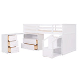 Loft Bed Low Study Twin Size Loft Bed With Storage Steps and Portable,Desk,White(OLD SKU: LT000101AAK) - Home Elegance USA