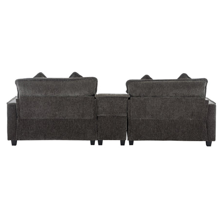 Modern Chenille Upholstered Sectional Sofa with Ottomans, USB Ports, Cup Holders, and Storage in Grey - sold by Home Elegance USA