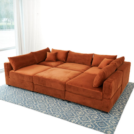 Hayward Modern Oversized Velvet Modular Sectional Sofa in Burnt Orange - sold by Home Elegance USA